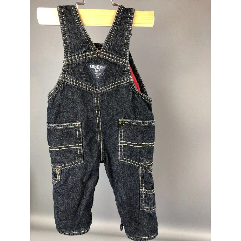 Boys 6 Months Denim Winter Bibs Oshkosh B'gosh Overalls Fleece Lined